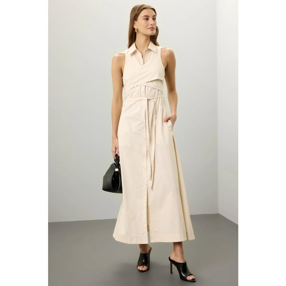 Eudon Choi Halter Wrap Shirt Dress Sleeveless Midi Collared Button Down Sz 10